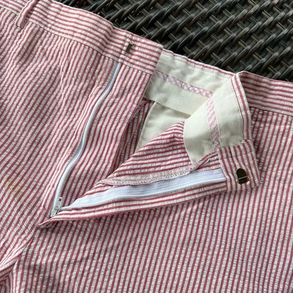 BERLE Men’s Red & White All Cotton Seersucker Flat Front 5” Alabama’ Shorts - 36 - Picture 4 of 11